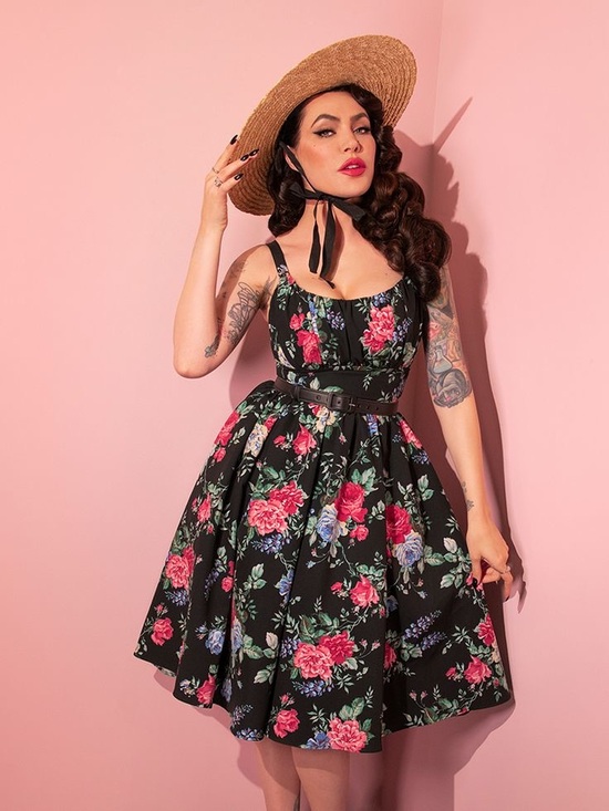 Vixen by Micheline Pitt Dresses & Skirts - Ingenue Dress in Black Floral Print